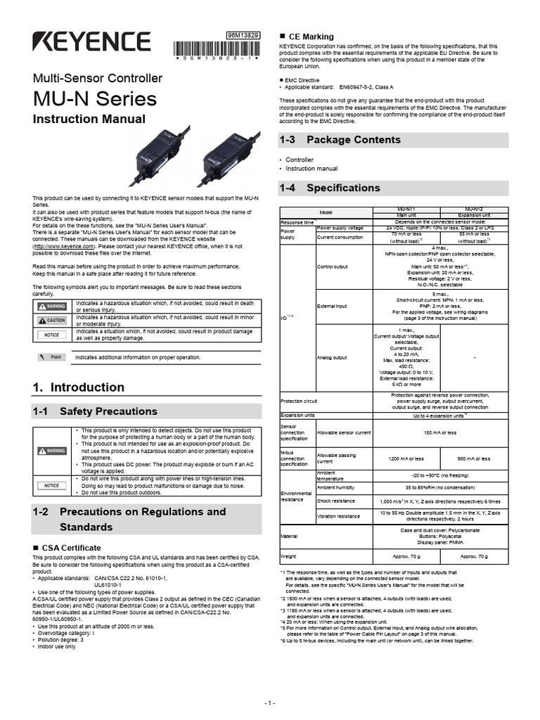 MU-N Series Multi-Sensor Controller Guide | PDF | Electrical Connector ...