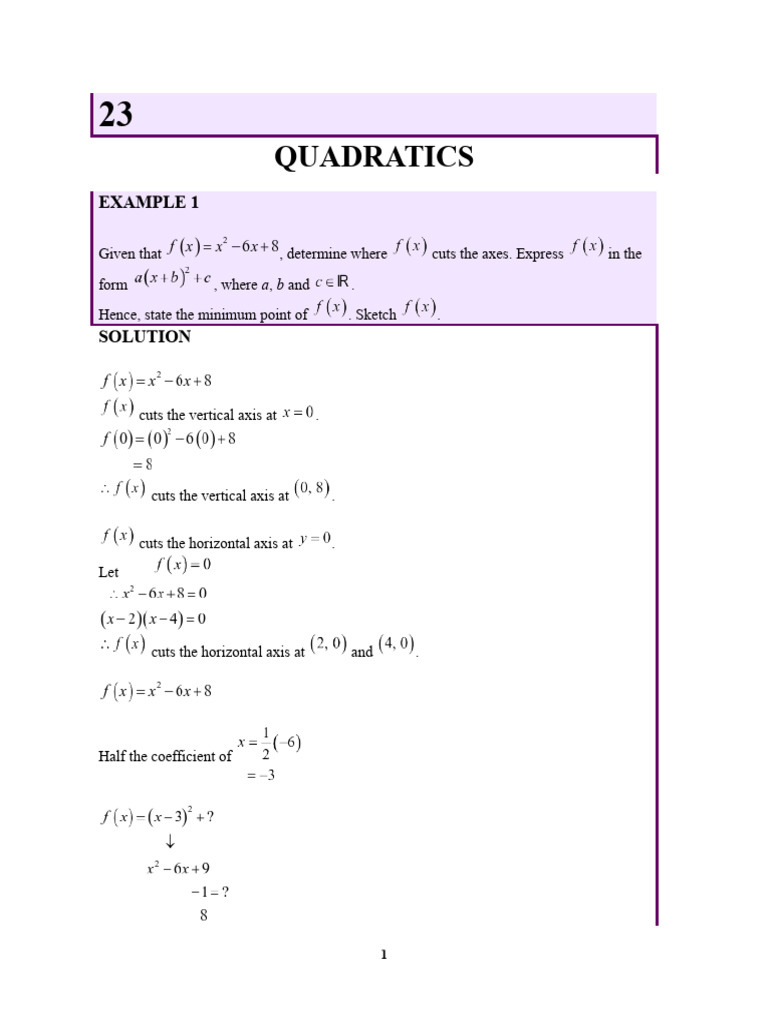 Understanding Quadratics: Axes, Min/Max Points | PDF | Quadratic ...