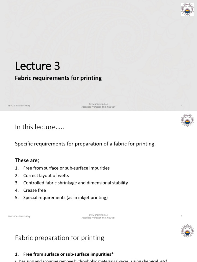 TE-424 Lect 3 | PDF | Textiles | Materials