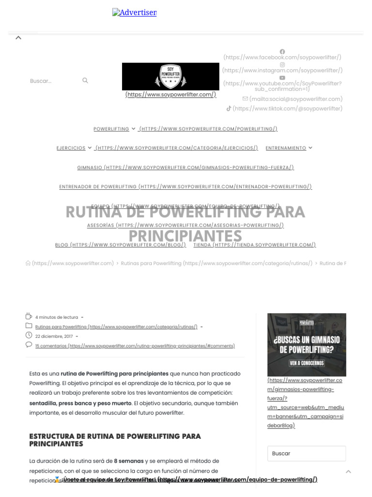 Rutina de Powerlifting para Principiantes | PDF | Deportes atléticos ...