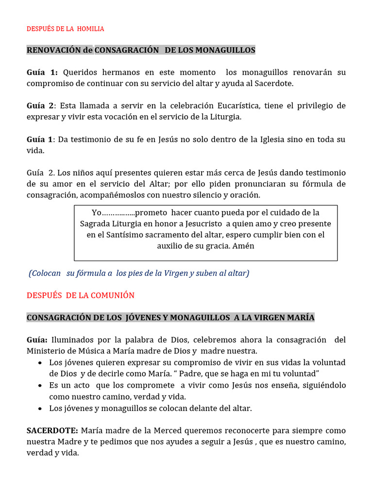 Consagracion Monaguillos Pdf Eucaristía María Madre De Jesús