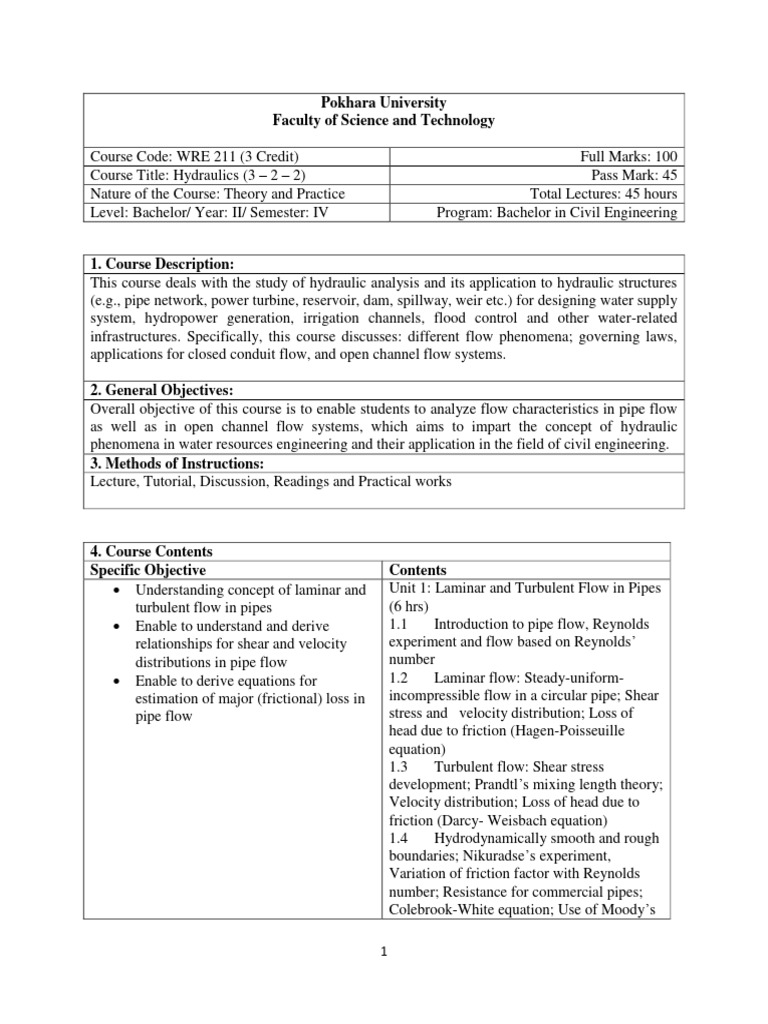 Hydraulics Course Overview for Civil Engineering | PDF | Fluid Dynamics ...