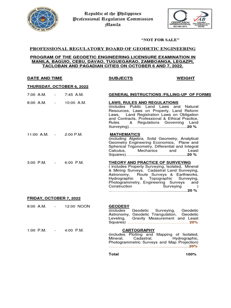 Exam Program Oct 2022 (Geodetic Engg) | PDF | Surveying | Geodesy
