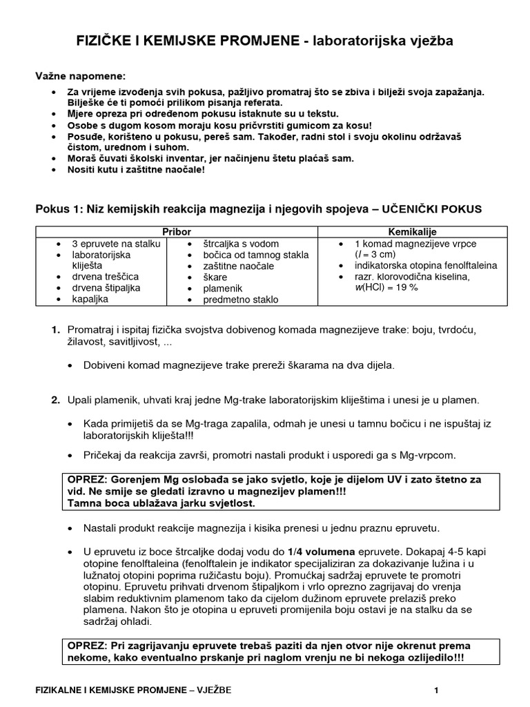 2 - FIZIČKE I KEMIJSKE PROMJENE 2024 - Propis Za Laboratorijsku Vježbu ...