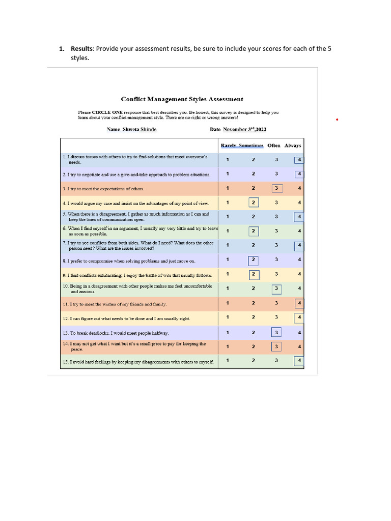Conflict Resolution Style Assessment | PDF | Conflict Resolution ...