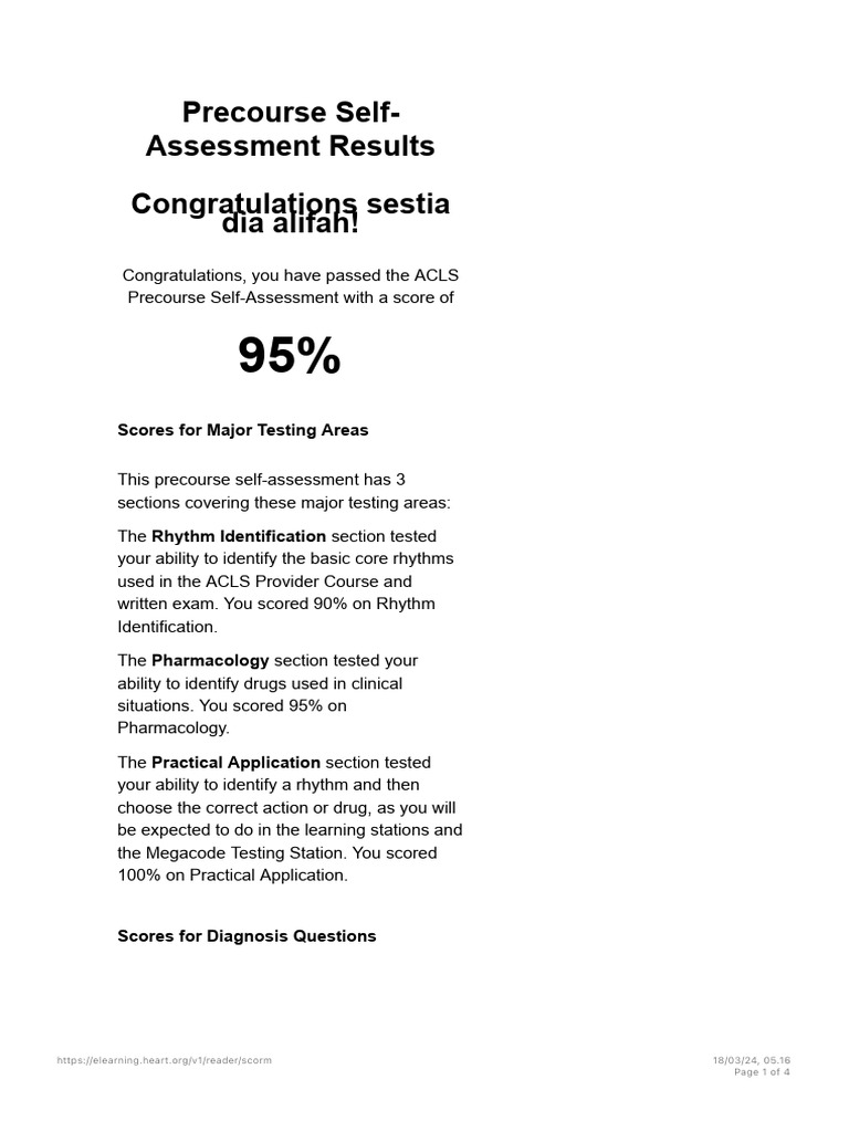 AHA Elearning - ACLS Precourse Self-Assessmen | PDF | Clinical Medicine ...