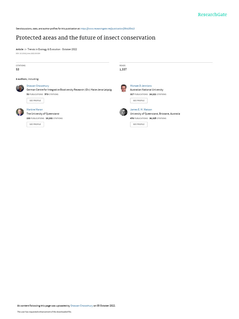 Protected Areas And The Future Of Insect Conservation Trends In