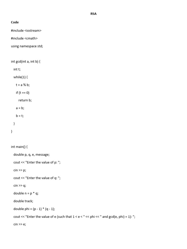 RSA Code | PDF