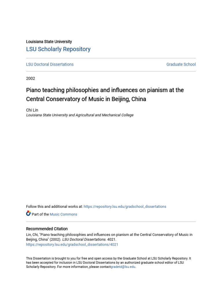Piano Teaching Philosophies and Influences On Pianism at The Cent | PDF ...