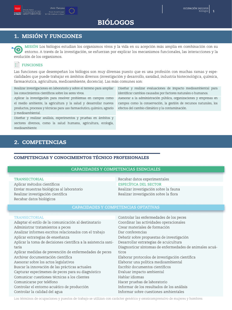 Funciones y competencias de biólogos | PDF | Biología | Laboratorios
