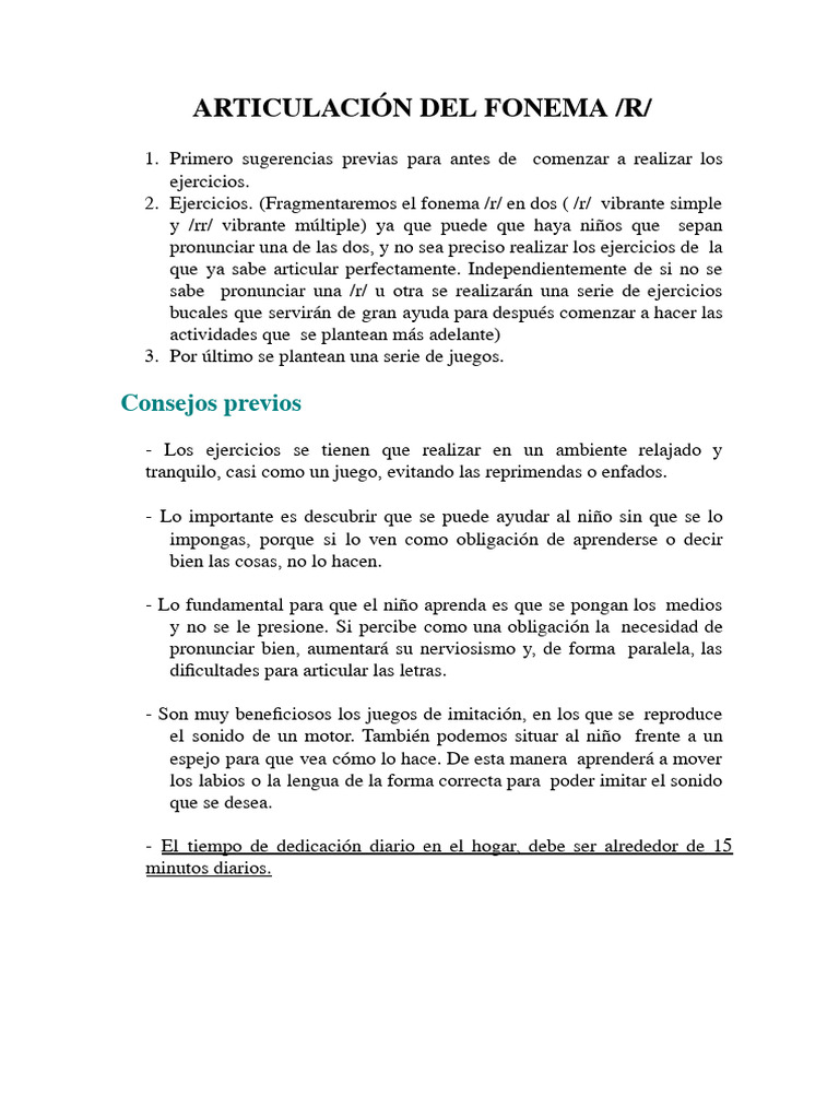 Ejercicios para pronunciar el fonema /r/ | PDF | Fonema | Lengua