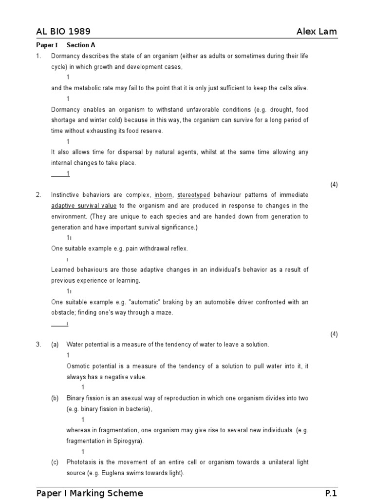 Biology Concepts and Marking Scheme 1989 | PDF | Auditory System | Heat ...