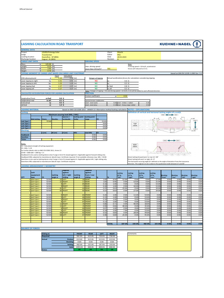 Lashing Calculation for Road Transport | PDF | Cargo