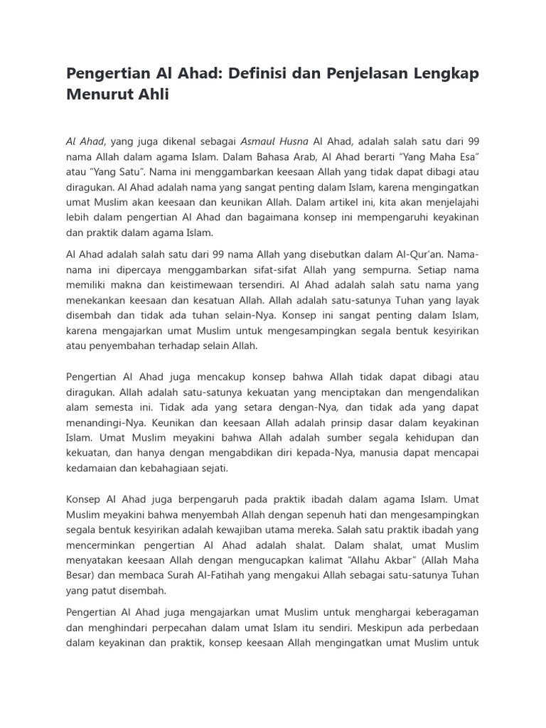 Makna dan Pentingnya Al Ahad dalam Islam | PDF | Karier & Perkembangan