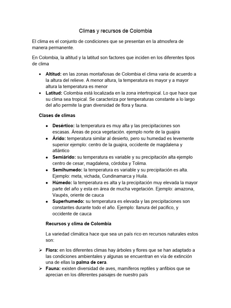 Climas y Recursos de Colombia | PDF | Clima | Ciencias de la Tierra