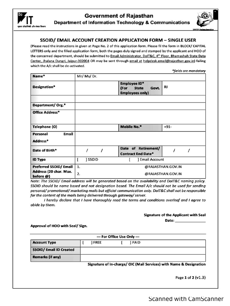 Single user email form pdf