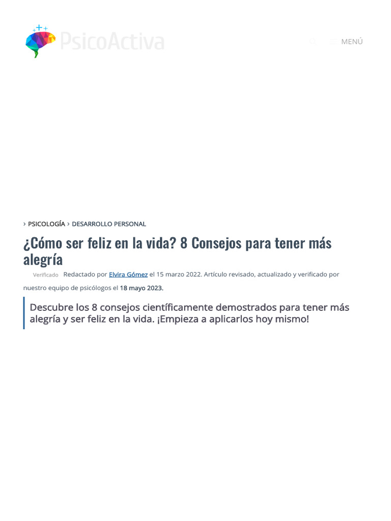 8 Consejos para Ser Feliz en la Vida | PDF | Felicidad | Autoestima