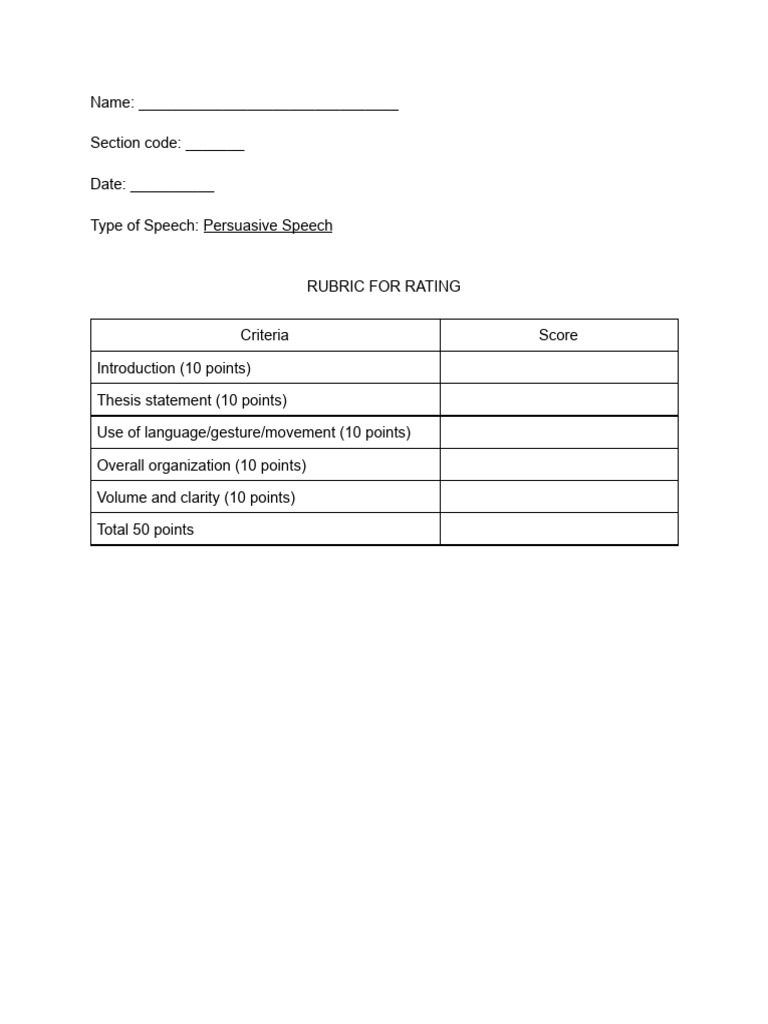 Rubric For Speech Delivery | PDF
