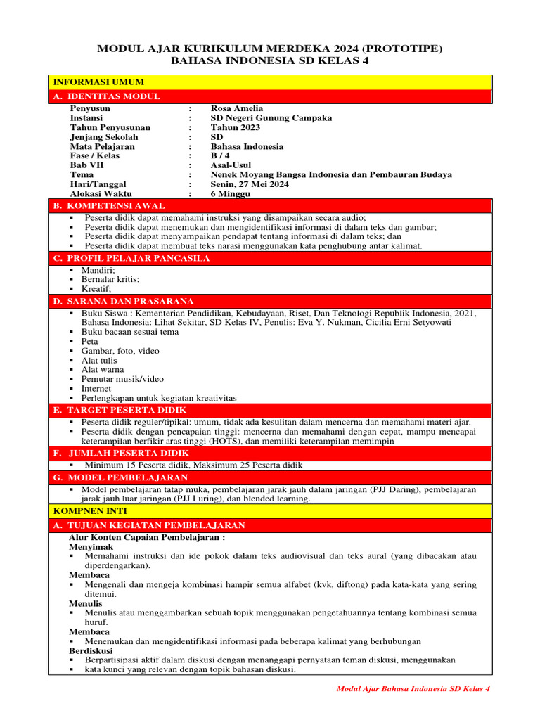 Modul Ajar Bahasa Indonesia | PDF | Karier & Perkembangan | Seni ...