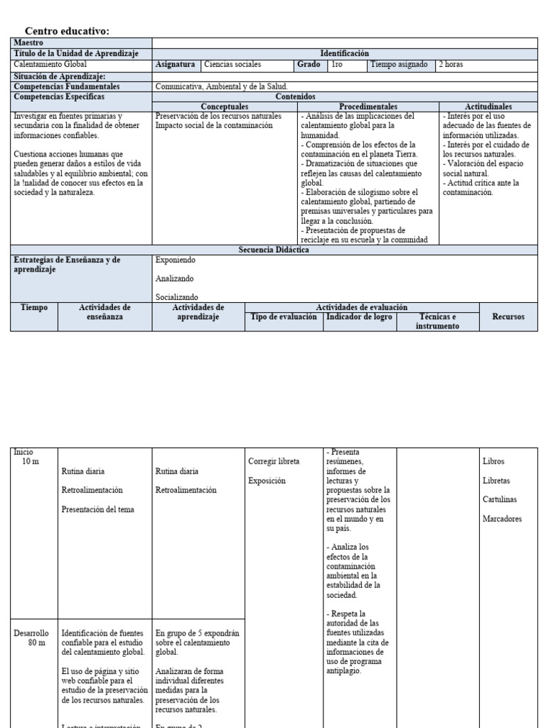 Modelo de Planificacion de Unidad | PDF | Aprendizaje | Enseñando