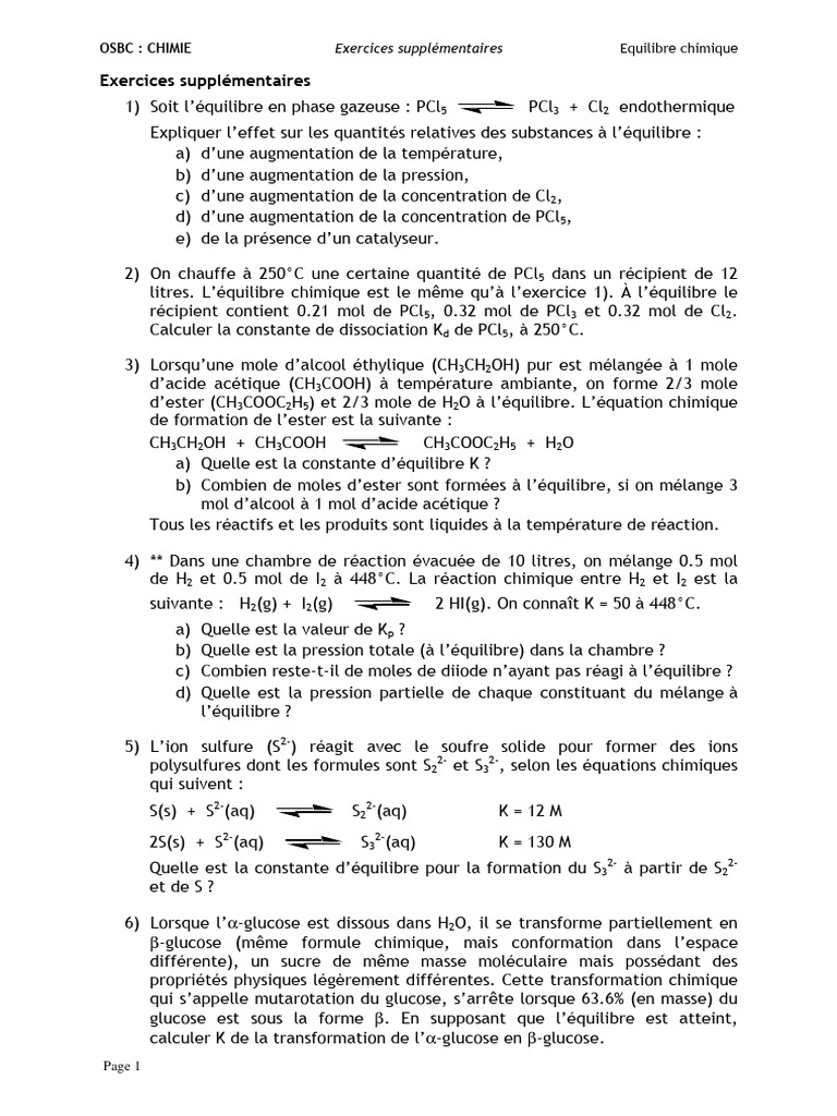 Équilibre chimique et constantes K | PDF | Équilibre chimique | Acide ...
