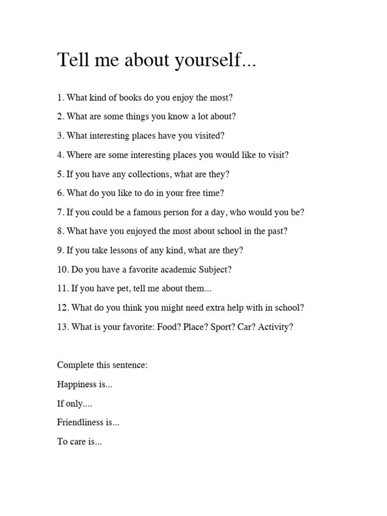 Tell Me About Yourself | PDF | Language Arts & Discipline