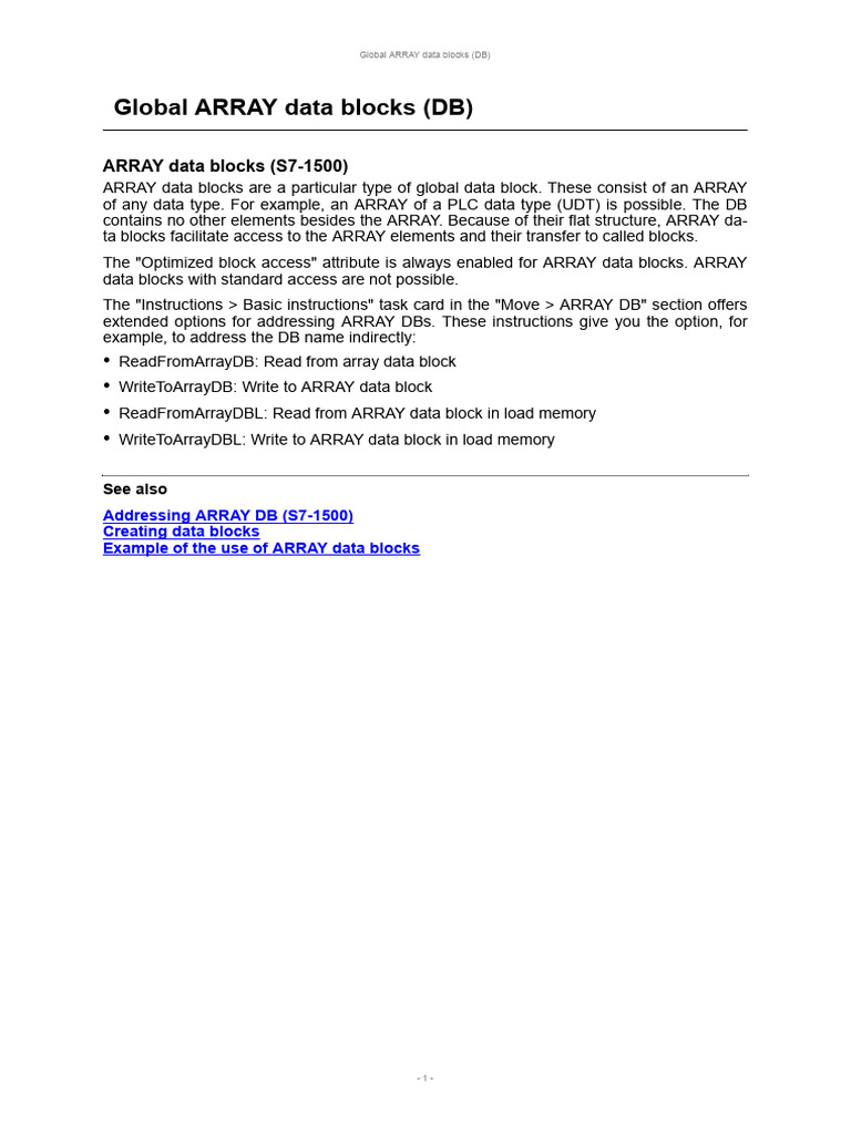 ARRAY Data Blocks in S7-1500 | PDF