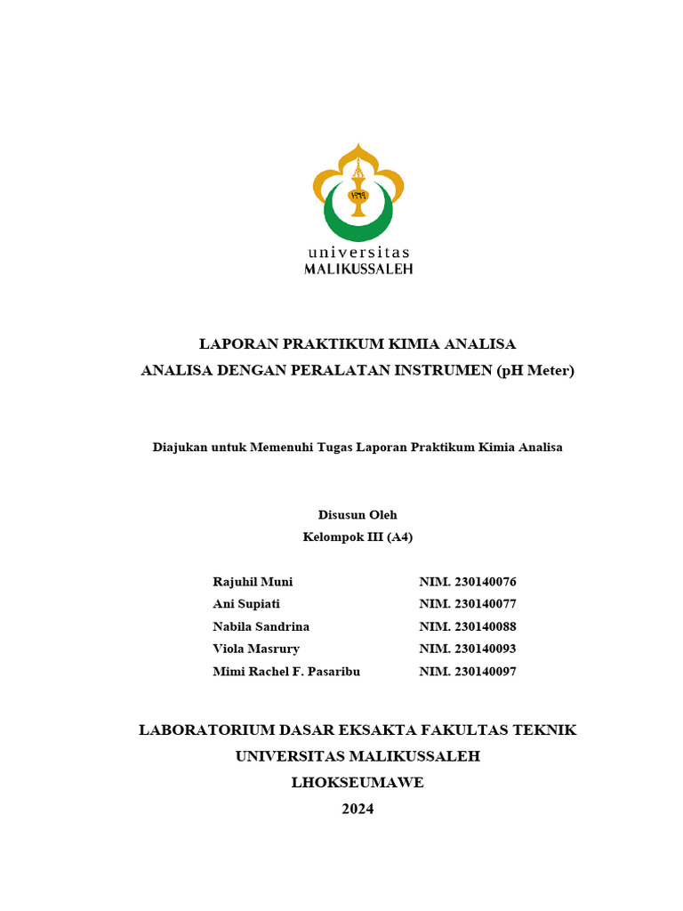 Praktikum Analisa pH Meter di Kimia | PDF