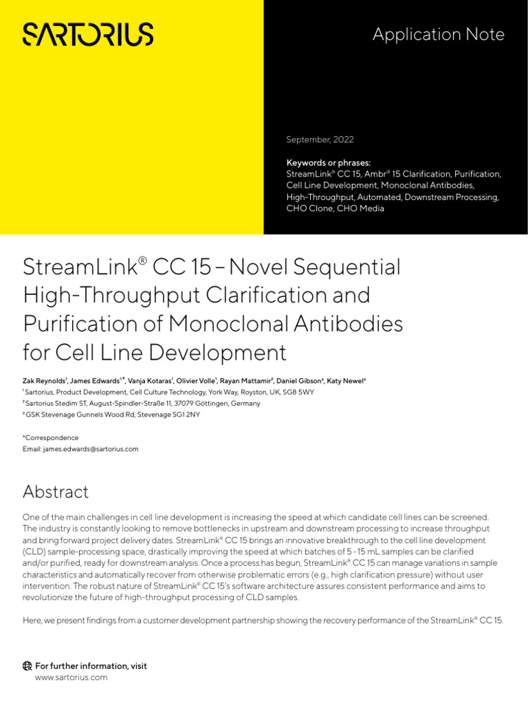 Streamlink Clarification and Purification Application Note e 1 Data ...