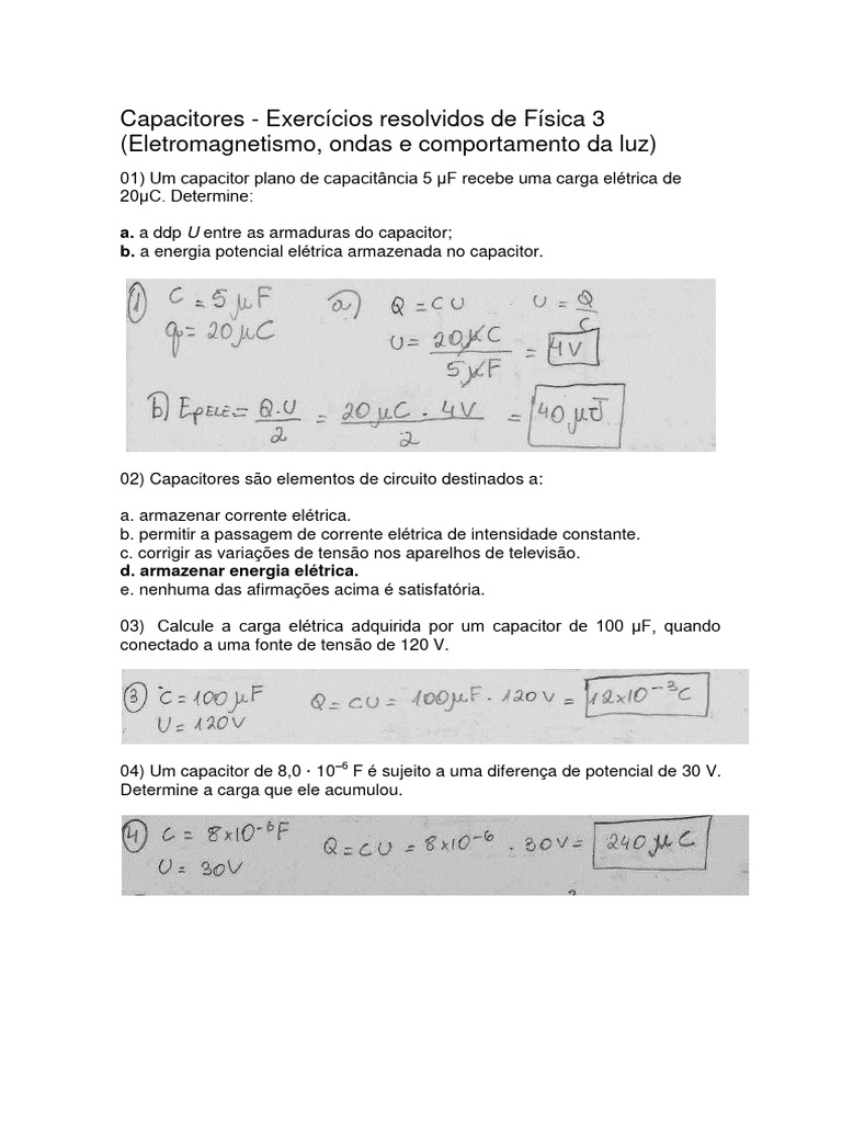 Capacitores - Exercícios resolvidos de Física 3 (Eletromagnetismo ...