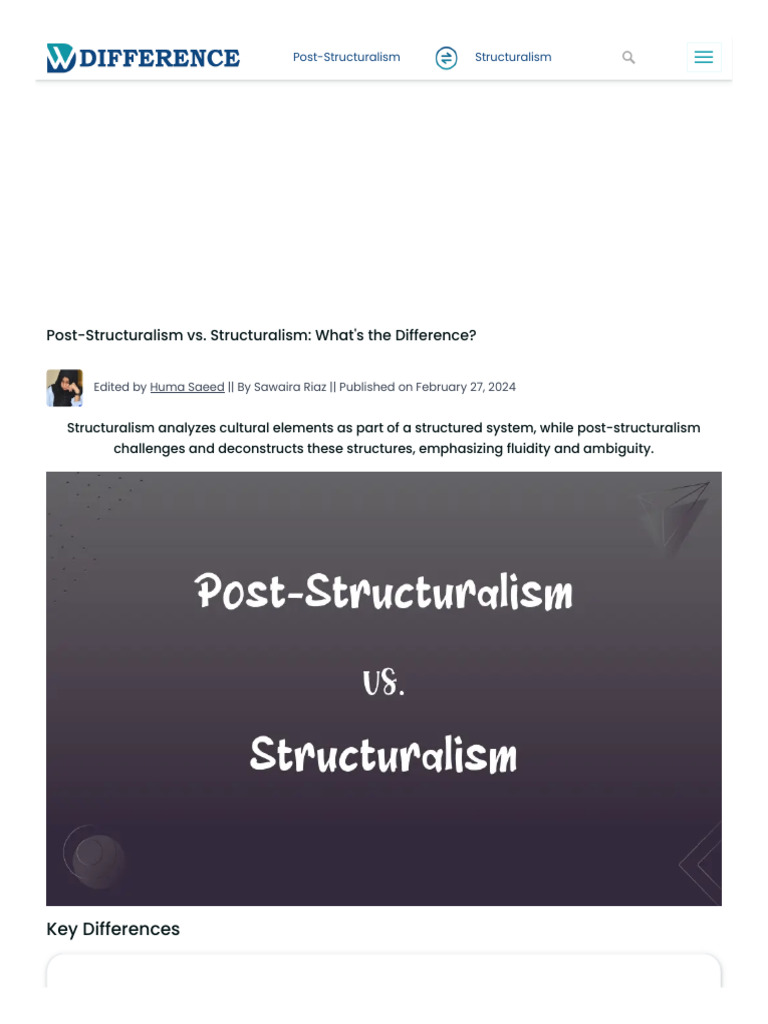 PostStructuralism vs. Structuralism What's The Difference Download Free PDF