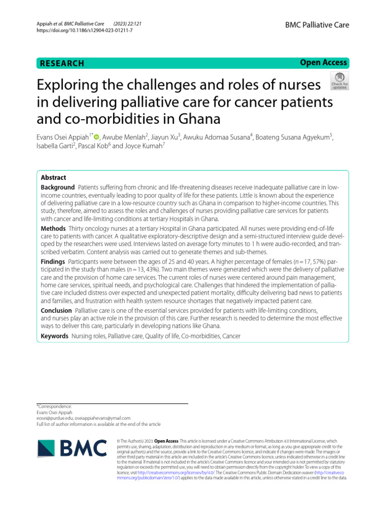Exploring The Challenges and Roles of Nurses in Delivering Palliative ...