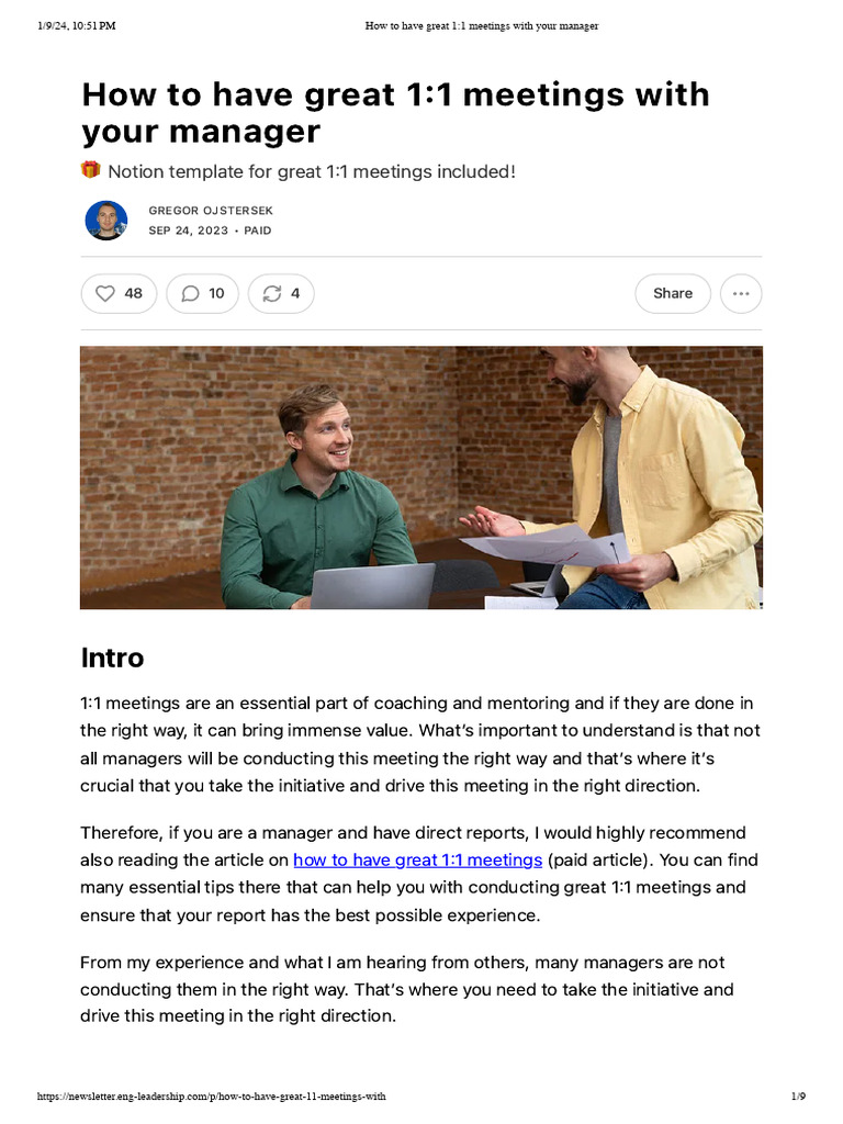 How To Have Great 1 1 Meetings With Your Manager Download Free Pdf