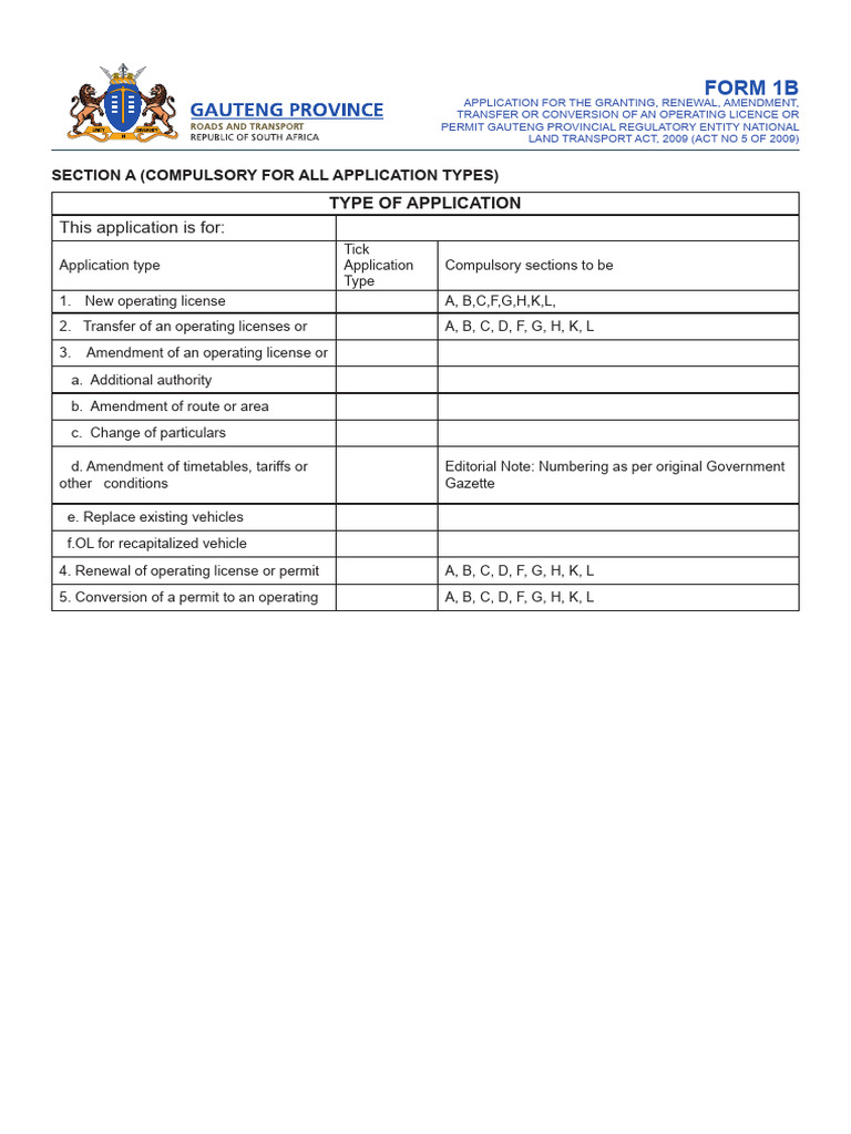 Gauteng Operating License Application Form | PDF | Identity Document ...