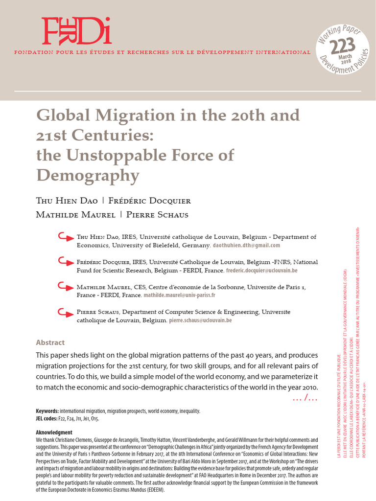 Ferdi p223 Global Migration in The 20th and 21st Centuries The ...