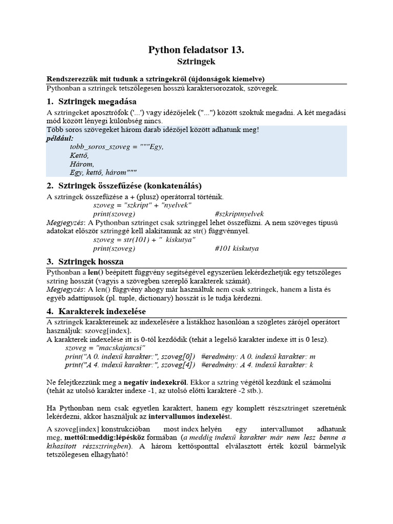 Python Feladatok 13 Sztring (1) | PDF