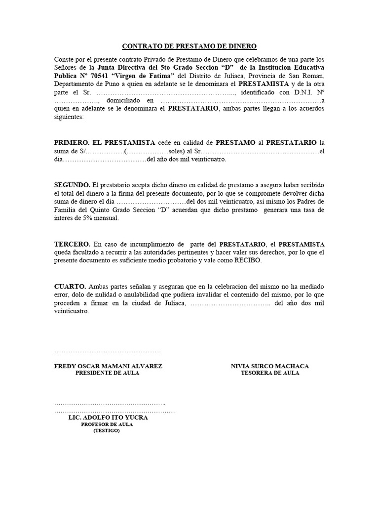 Contrato de Préstamo de Dinero 2024 | PDF | Derecho