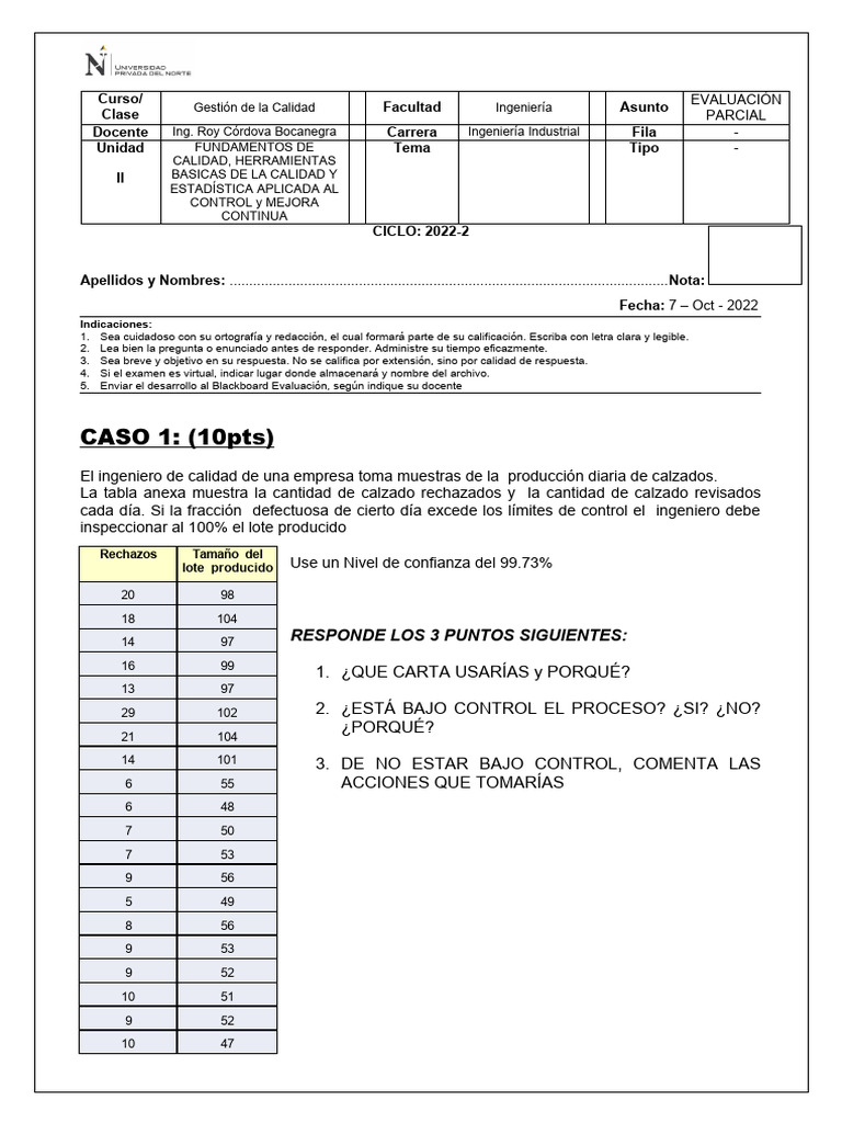 Evaluación Parcial: Gestión de Calidad | PDF