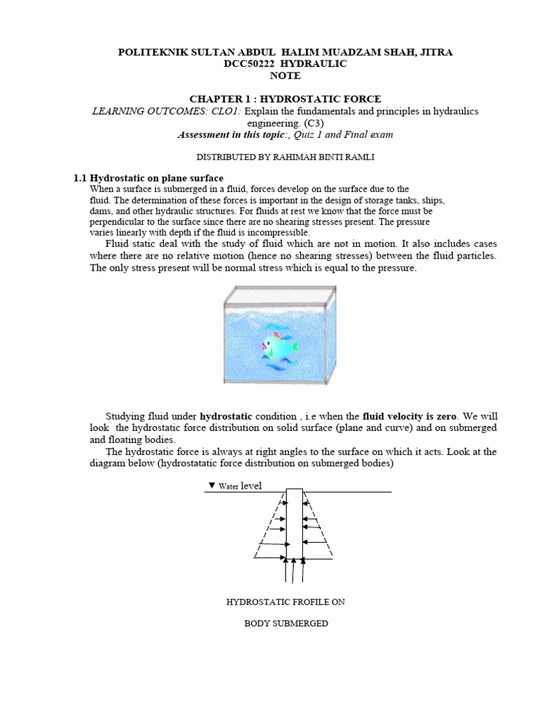 Chapter 1 Hydrostatic Force Pdf Force Stress Mechanics
