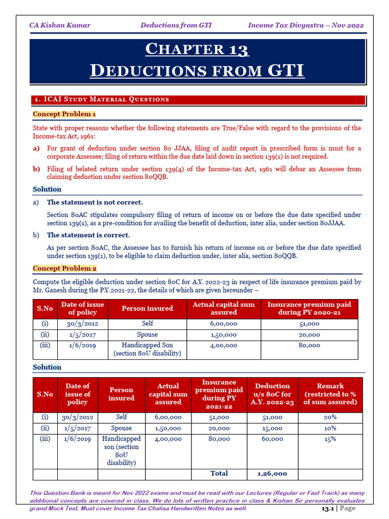 Income Tax Divyastra CH 13 Deductions From GTI R | PDF | Life Insurance ...