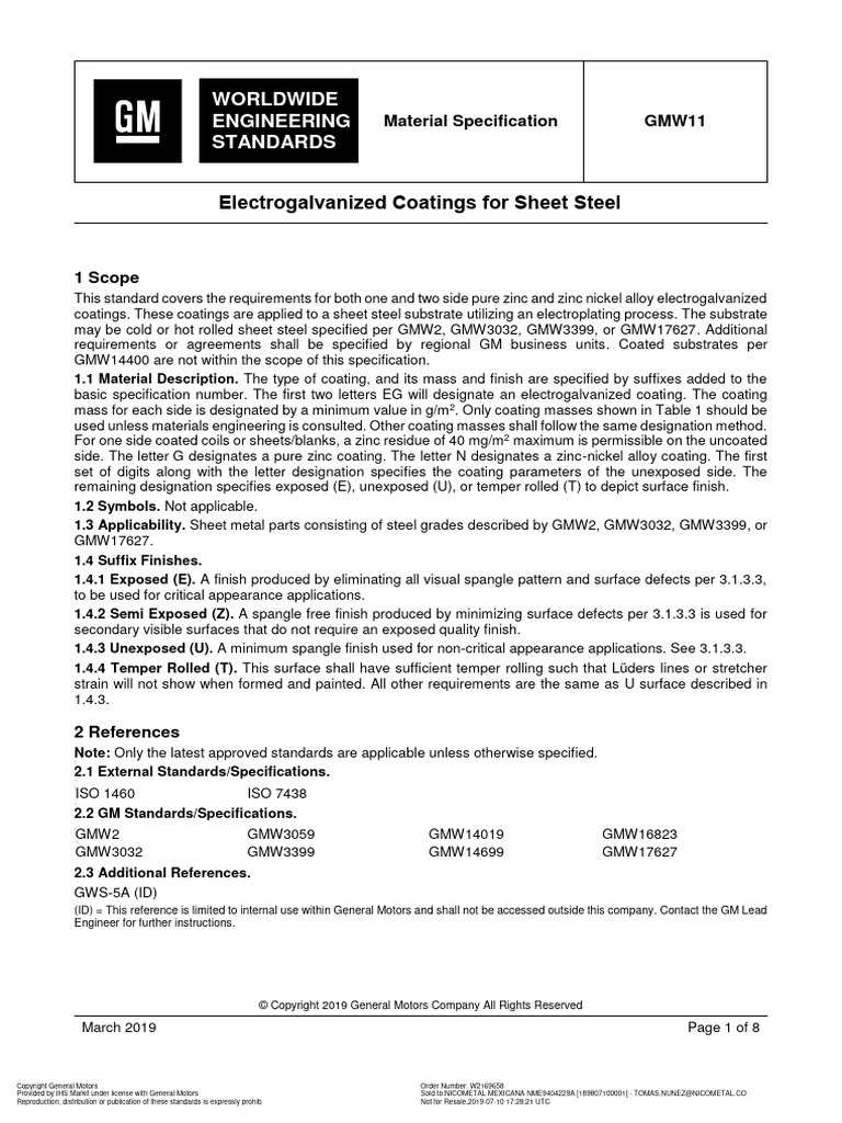 GMW11 2019 03 (Electrogalvanized Coating Sheet Steel) PDF Sheet