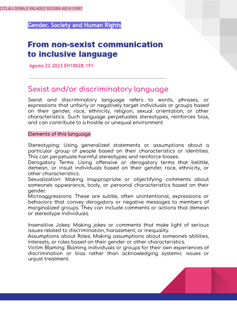 From Non-Sexist Communication To Inclusive Language | PDF | Sexism ...