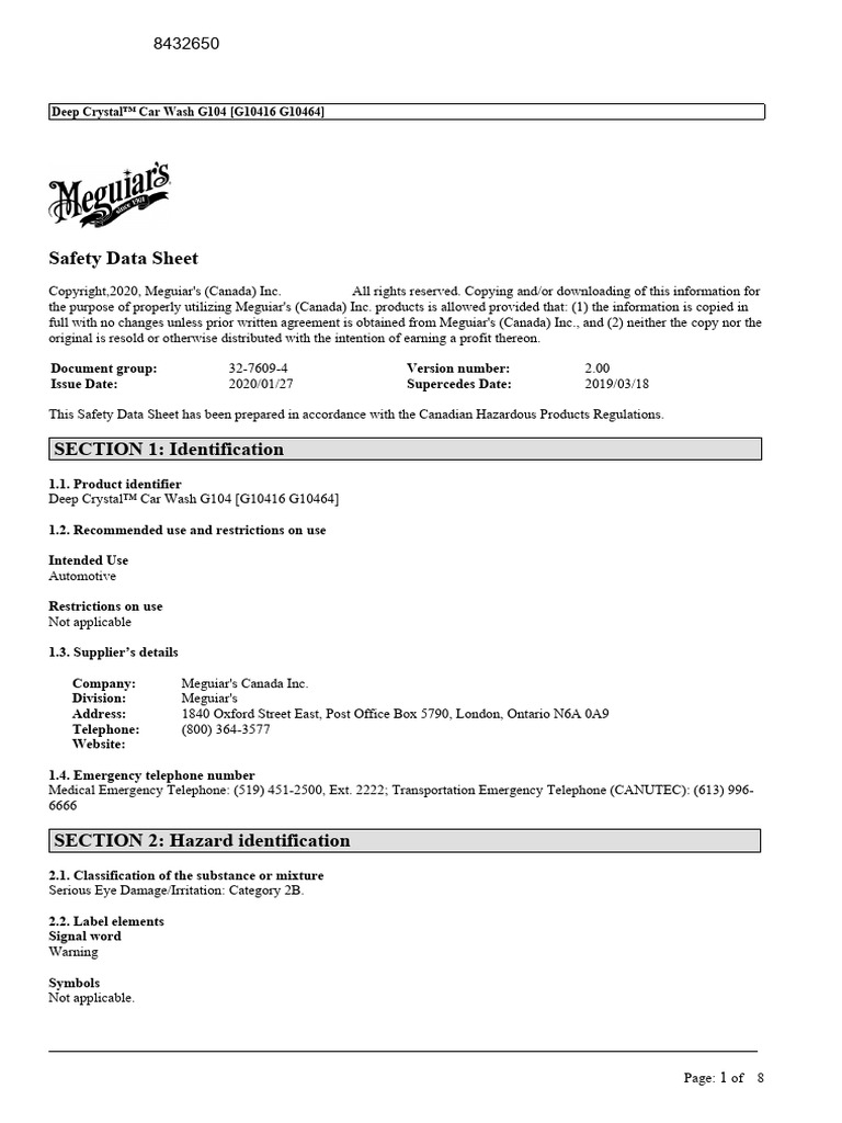 Sds en 01 08 07 20 | PDF | Toxicity | Personal Protective Equipment