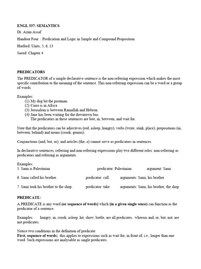 Handout+4+ +Predication+and+Logic | PDF | Mathematical Logic | Syntax