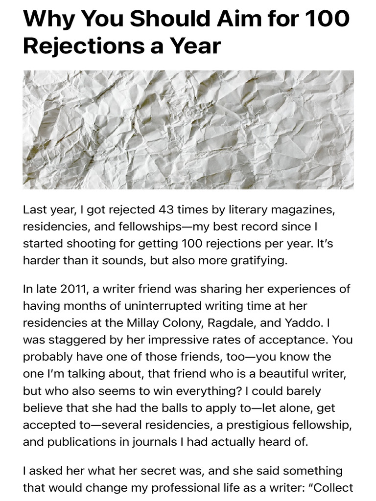 Embracing 100 Rejections Annually | PDF