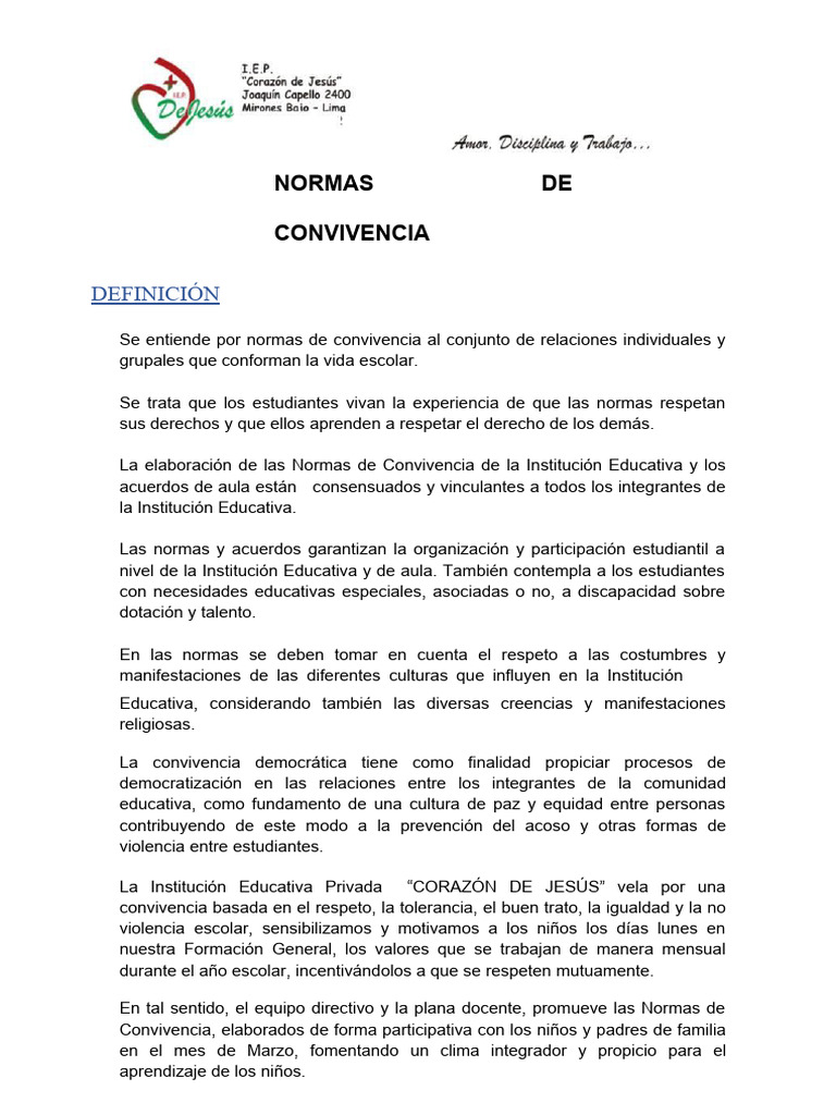 Normas de Convivencia Escolar | PDF | Escuelas | Institución