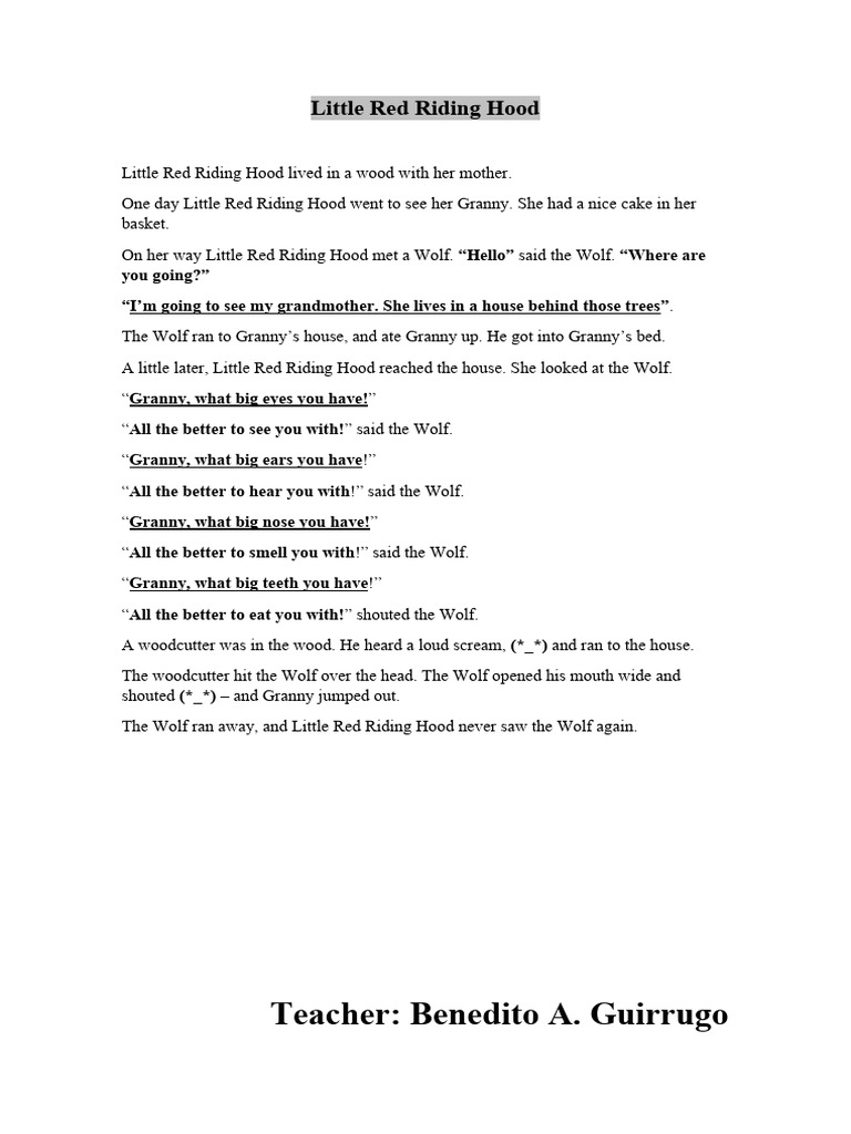 Little Red Riding Hood Story Summary | PDF
