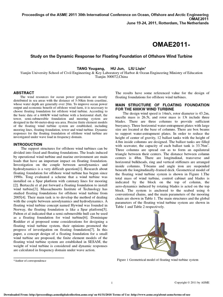 Study On The Dynamic Response For Floating Foundation of Offshore Wind ...