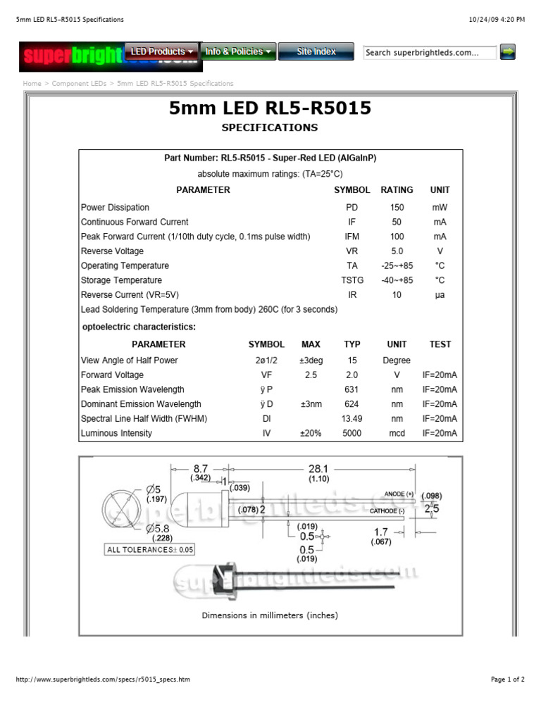 5mm LED Specifications Overview | PDF | Light Emitting Diode | Infrared