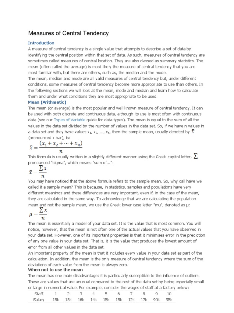 Measures of Central Tendency | PDF | Mean | Median